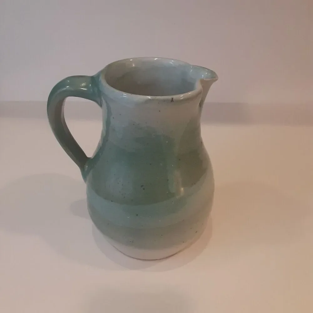 Artist Signed Stoneware Pitcher Sea Blues Versatile Decor